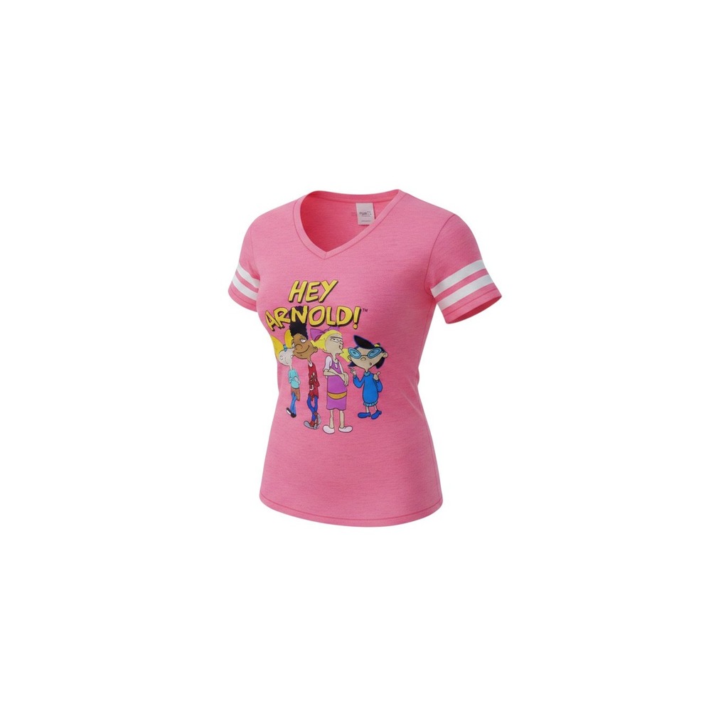 Rue21 Hey Arnold Graphic Tee Womens M Pink NWT V-Neck Athletic Stripe 90s Nick